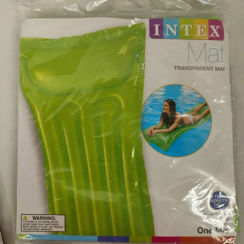 2 Intex Pool Floating Mat‎ Pink/Green Transparent Raft W/Headrest 72X 27 NEW - Picture 4 of 4